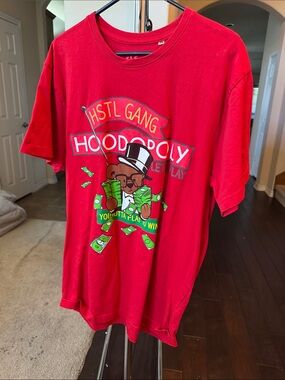 Hustle Gang Red Hoodopoly Bear Graphic Tee